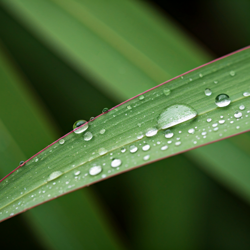 Dew drops on organic green leaf